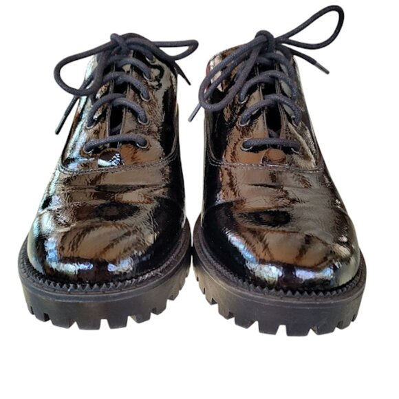 MIX NO. 6 | Black Oxford Heels Chunky Lug Sole Faux Vegan Leather Shiny Goth10 - Picture 13 of 15